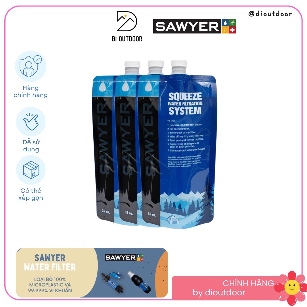 Túi Bóp Nước Sawyer 1L Squeezable Pouch- Bộ 3 Túi 1 Lít