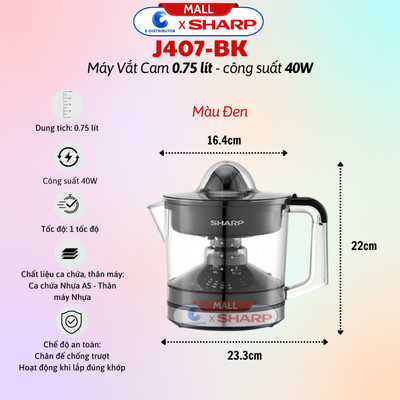 [HỎA TỐC] Máy vắt cam Sharp EJ-J407-BK - Công suất 40W - Hàng chính hãng