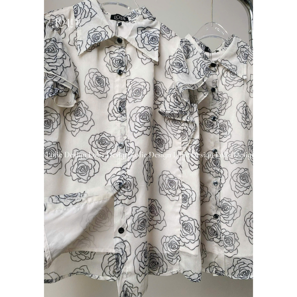Áo sơmi tơ 2 lớp in hoa hồng - A05- Design by Lolie