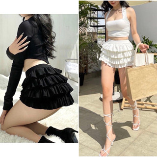  Chân váy xoè bèo tầng trắng đen chất thun cô giãn siêu sang VANISA CV038 