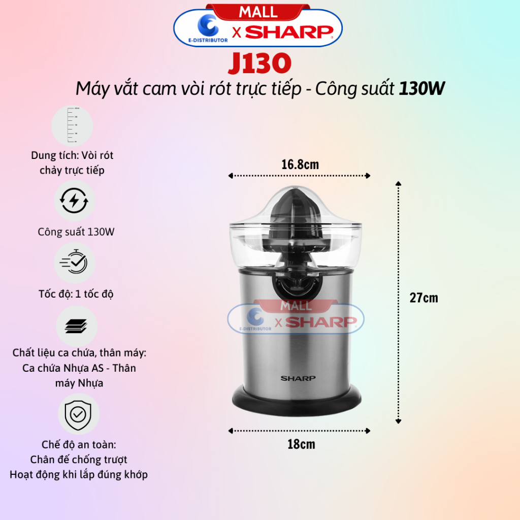 [HỎA TỐC] Máy vắt cam Sharp EJ-J130-ST - Hàng chính hãng