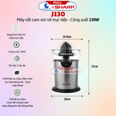 [HỎA TỐC] Máy vắt cam Sharp EJ-J130-ST - Hàng chính hãng
