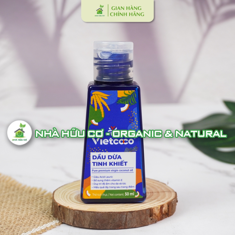 Dầu dừa tinh khiết Vietcoco 50ml - Thêm vitamin E  - Nhà hữu cơ