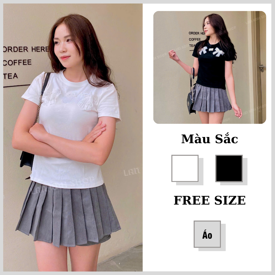 Áo Phông Áo Baby Tee Đính Cườm Lan Anh Shop Hai Màu Đen Trắng Basic Tone Dáng Trẻ Trung Siêu Hot Hit