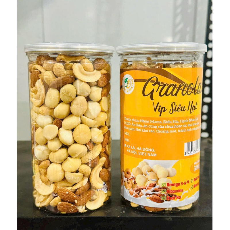 Ngũ Cốc Granola mix Hạt Macca,Điều, Óc Chó,Hạnh Nhân 500G, Đồ Ăn Vặt Giảm Cân, Ăn Kiêng Healthy Tốt Cho Sức Khỏe