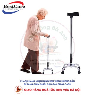 Gậy Chống, Gậy Tập Đi 4 Chân BestCare Chính Hãng Bằng Inox Dành Cho Người Già