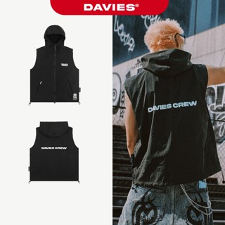 Áo khoác gile có mũ nam nữ DAVIES chất liệu dù nhăn kháng nước màu đen dây rút Crew Hooded Vest local brand | D-AK4