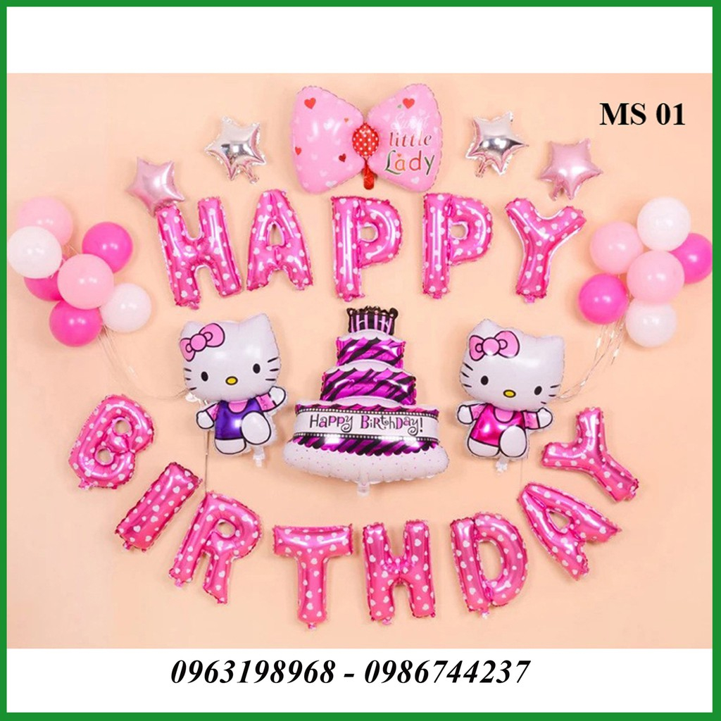 Set Bóng Trang Trí Sinh Nhật Hình Hello Kitty (Tặng bơm + băng dính)