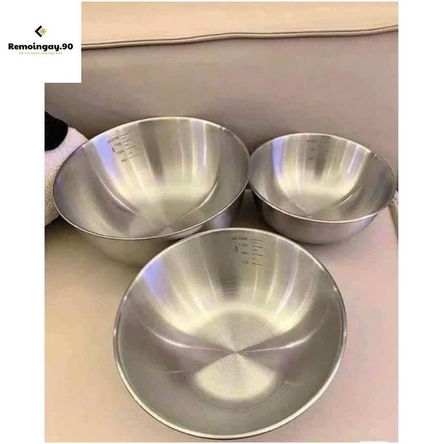 Set 3 Bát Âu Trộn Bột, Thau Trộn Salad Inox 304