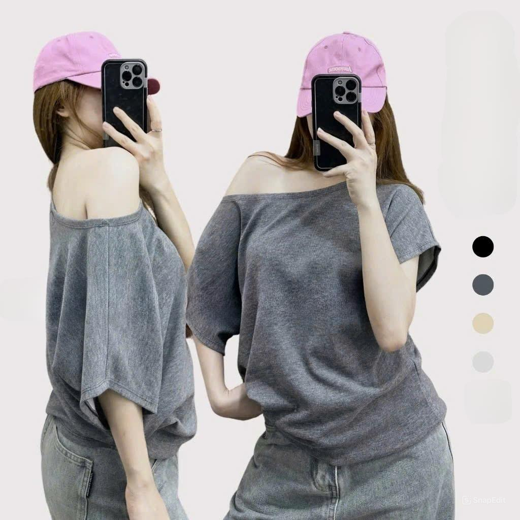 Áo Lệch Vai Cộc Tay Dáng Rộng, Áo Thun Cánh Dơi Trễ Vai Basic Thời Trang Nữ - S57 NEW