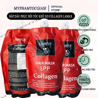 (HÀNG CÔNG TY)HẤP DẦU LAMAX PHỤC HỒI TÓC KHÔ XƠ SIÊU MỀM MƯỢT Natural COLLAGEN 500ML