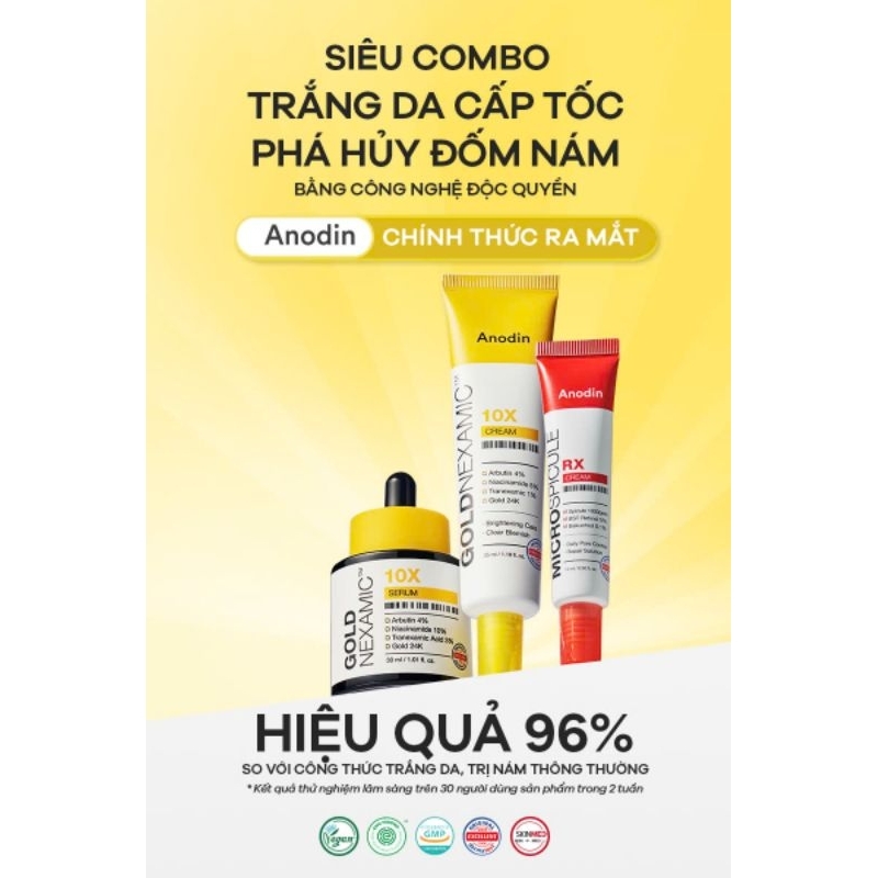 Bộ sản phẩm kem, serum trắng da, mờ nám ANODIN GOLD 10X Hàn Quốc