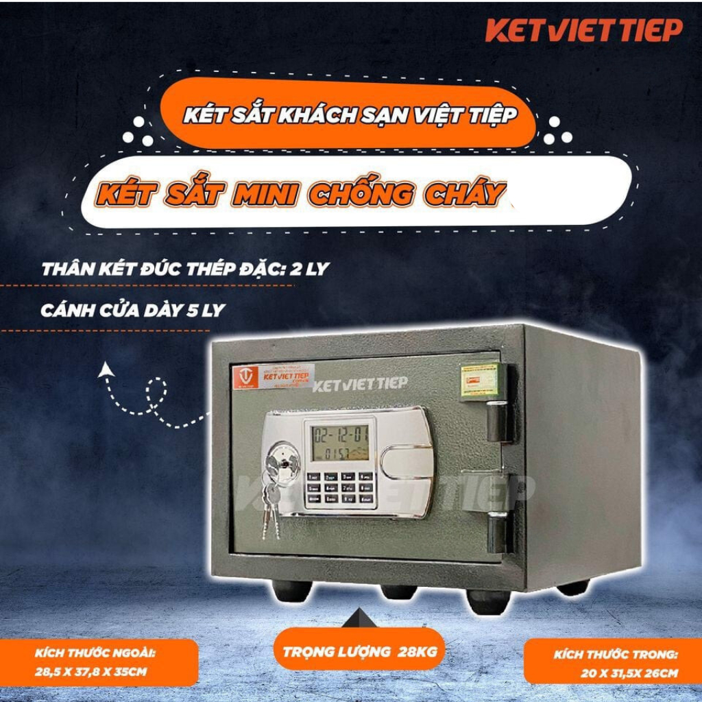  Két Sắt Mini Thông Minh Việt Tiệp K210DT Điện Tử Chống Cháy Khách Sạn Chuẩn Phong Thủy Để Tủ Quần Áo Hàng Chính Hãng 