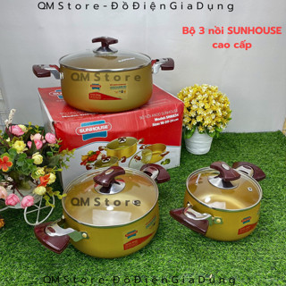 Bộ Nồi Sunhouse SH6634 chuẩn cao cấp , Bộ Xoong 3 Nồi Sunhouse SH6634 Hợp Kim Nhôm Siêu Bền QM Store