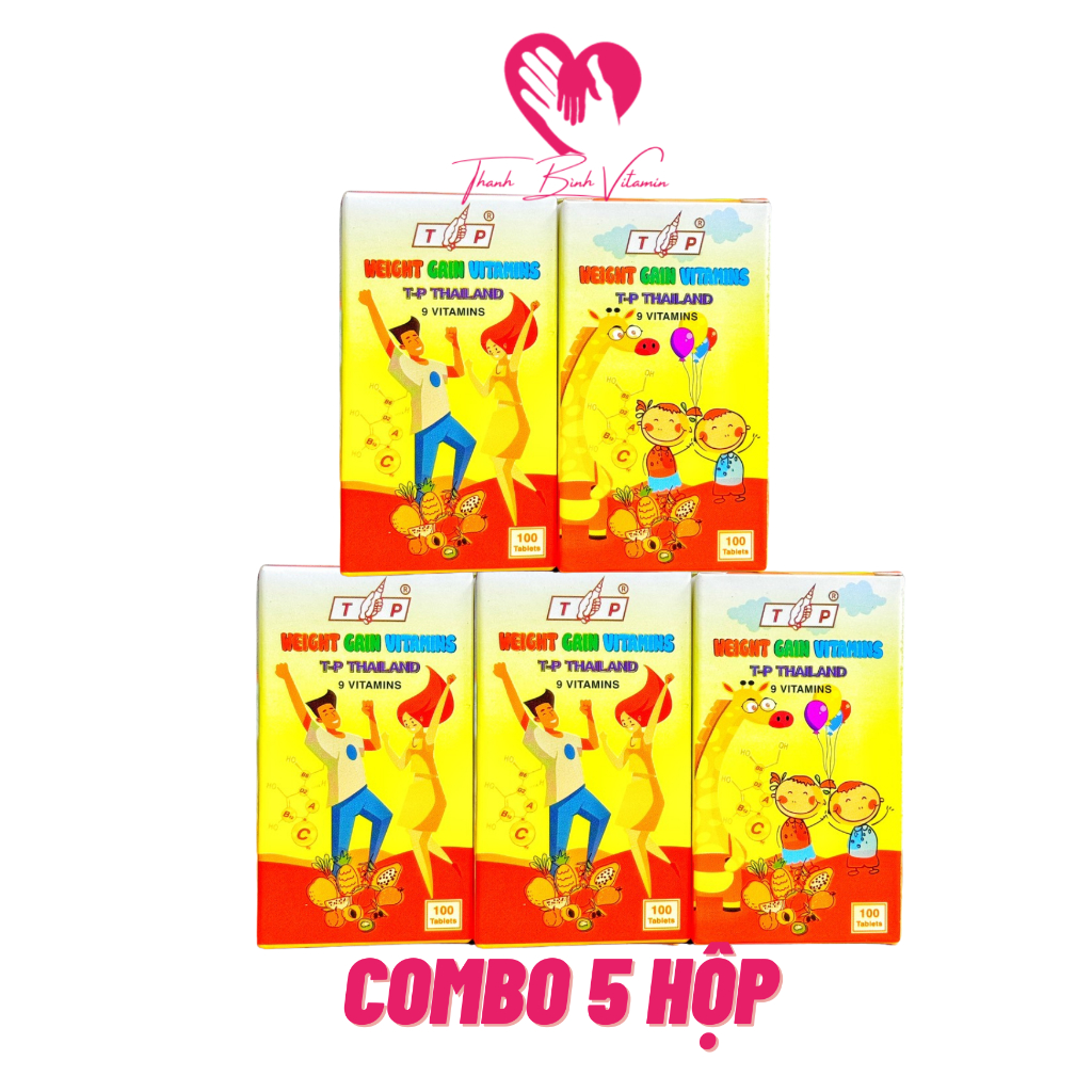 [Combo 5 Hộp] Tăng Cân 9 Vitamin TP Thái Lan 100 viên Chính Hãng Hỗ Trợ Ăn Ngủ Ngon, Cải Thiện Sức K