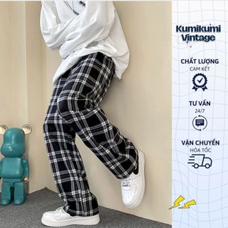 Quần kẻ caro ống suông rộng  -HÀNG MAY KỸ-CHẤT ĐẸP- Quần dài karo mặc nhà unisex hottrend 2025