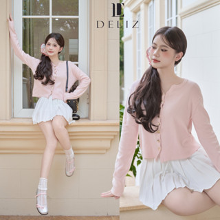 Áo khoác cardigan mỏng nữ dài tay phối khuy dáng trơn len lông thỏ basic cổ tròn thiết kế CD830 DELIZ