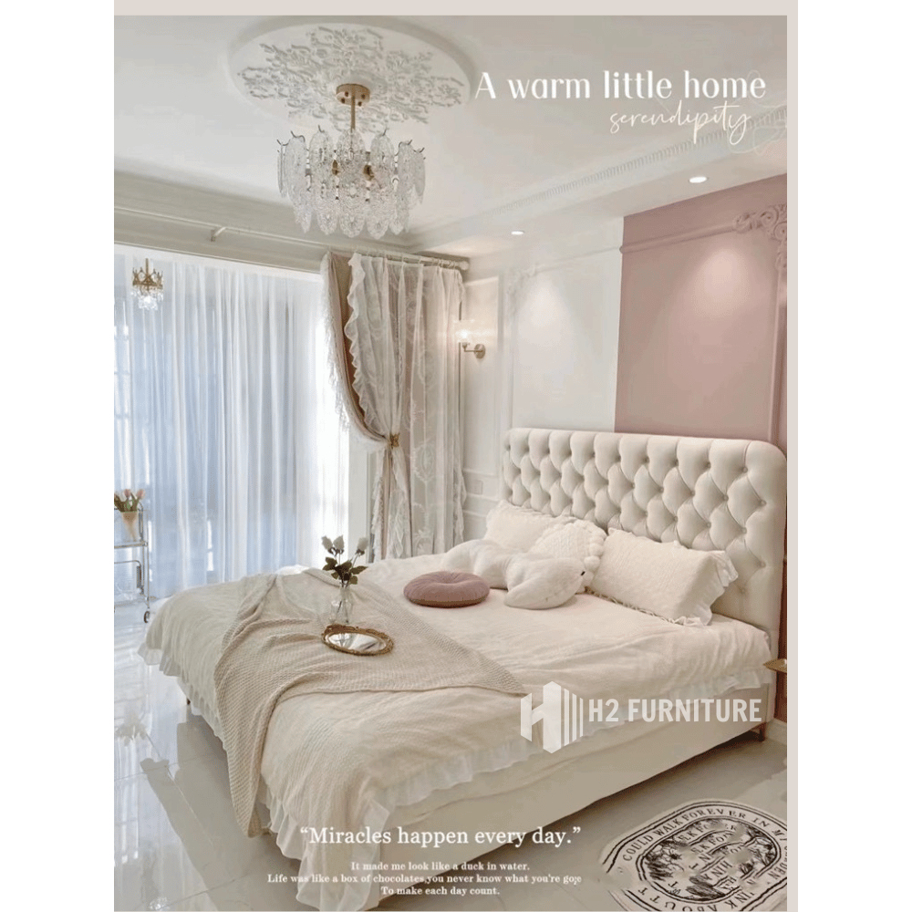 Giường ngủ bọc nì trám phong cách Hàn Quốc H2G1 kích thước lòng đệm 1m6x2m và 1m8x2m bảo hành 1 năm