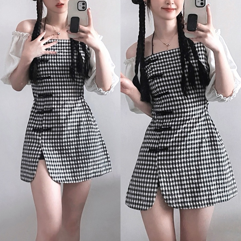 [CÓ SẴN, ẢNH THẬT] 𝐓𝐕 𝐒𝐎𝐔𝐋 Đầm caro trung hoa