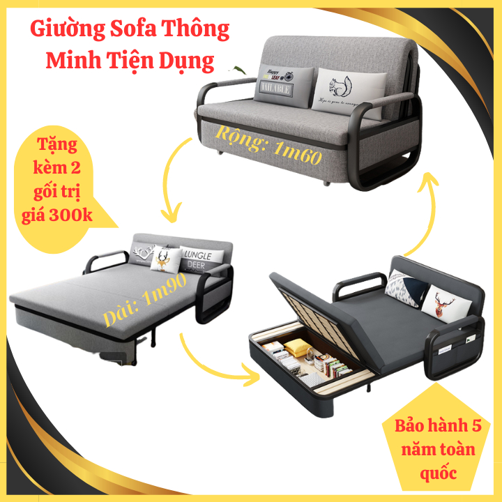 Giường Gấp Gọn Thành Ghế Sofa Giường Ngủ Đa Năng Nệm Bọt Biển Tự Nhiên Khung Thép Cường Lực Kích Thư