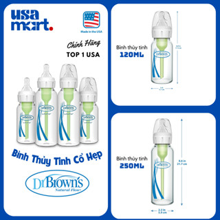 [Made in USA] Bình sữa Thủy Tinh Dr Browns Option Plus Cổ Hẹp 120ml và 250ml