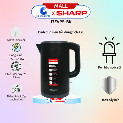 [HỎA TỐC] Bình đun siêu tốc SHARP EKJ-17EVPS-BK/PK/WH/RD - 17EVSD/17VSS - Hàng Chính Hãng