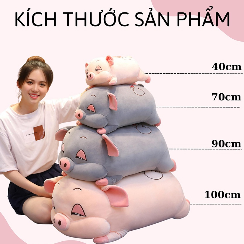 Gấu bông heo híp dễ thương đủ size ( 2 màu xám, hồng)