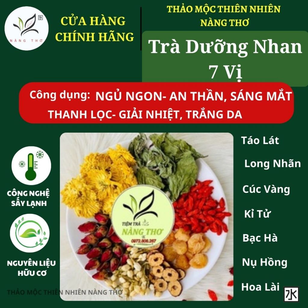 Trà Dưỡng Nhan 7 Vị -  Bảy Vị - Trà Thảo Mộc Thiên Nhiên - Trà Hoa Cúc Vàng, Nụ Hồng, Kỉ Tử, Táo Lát, Long Nhãn T35