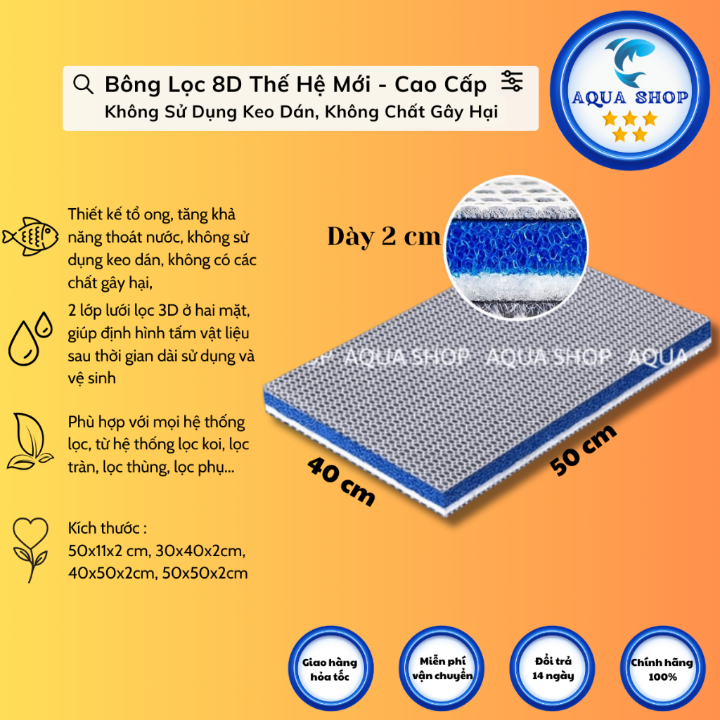 Bông Lọc 8D, Tấm Lọc 8D Lọc Cặn Bẩn Siêu Sạch