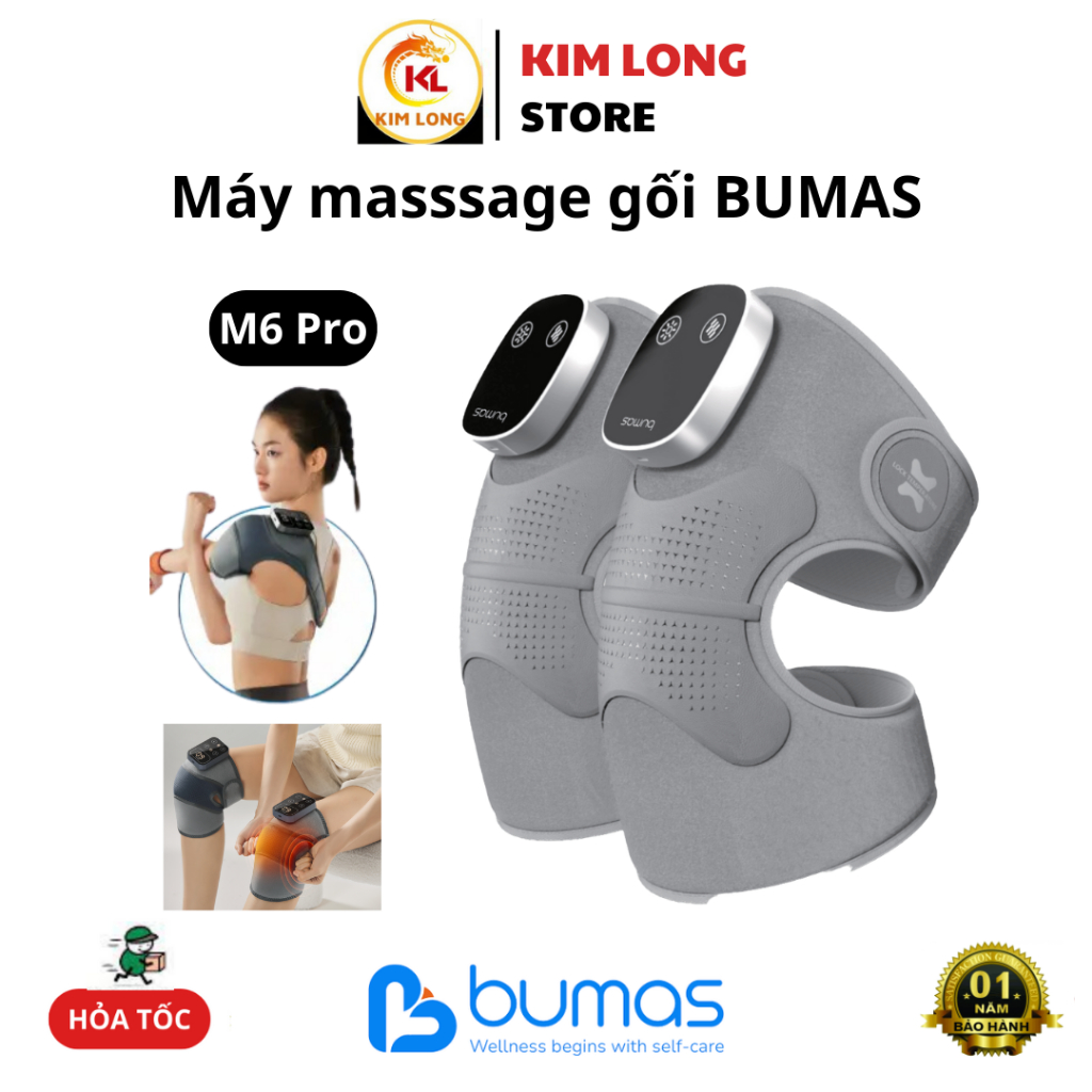 Máy masssage đầu gối BUMAS M6 pro với bốn đầu điểm massage, công nghệ khóa nhiệt tối ưu thời gian dù