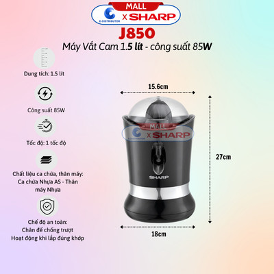 [HỎA TỐC] Máy vắt cam Sharp EJ-J850-BK - Hàng Chính Hãng
