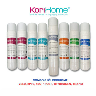 Bộ 8 lõi lọc nước Korihome dùng cho máy WPK-938 (2sed,2pre,RO,Post,Hydrogen,Nano) dạng U 10" cắm nhanh Hàng chính hãng