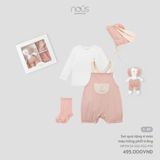 Nous Baby Set quà tặng sinh nhật thôi nôi cho bé 1 tuổi 4 món phối nhiều màu sắc xanh, hồng cho bé trai bé gái BST T10