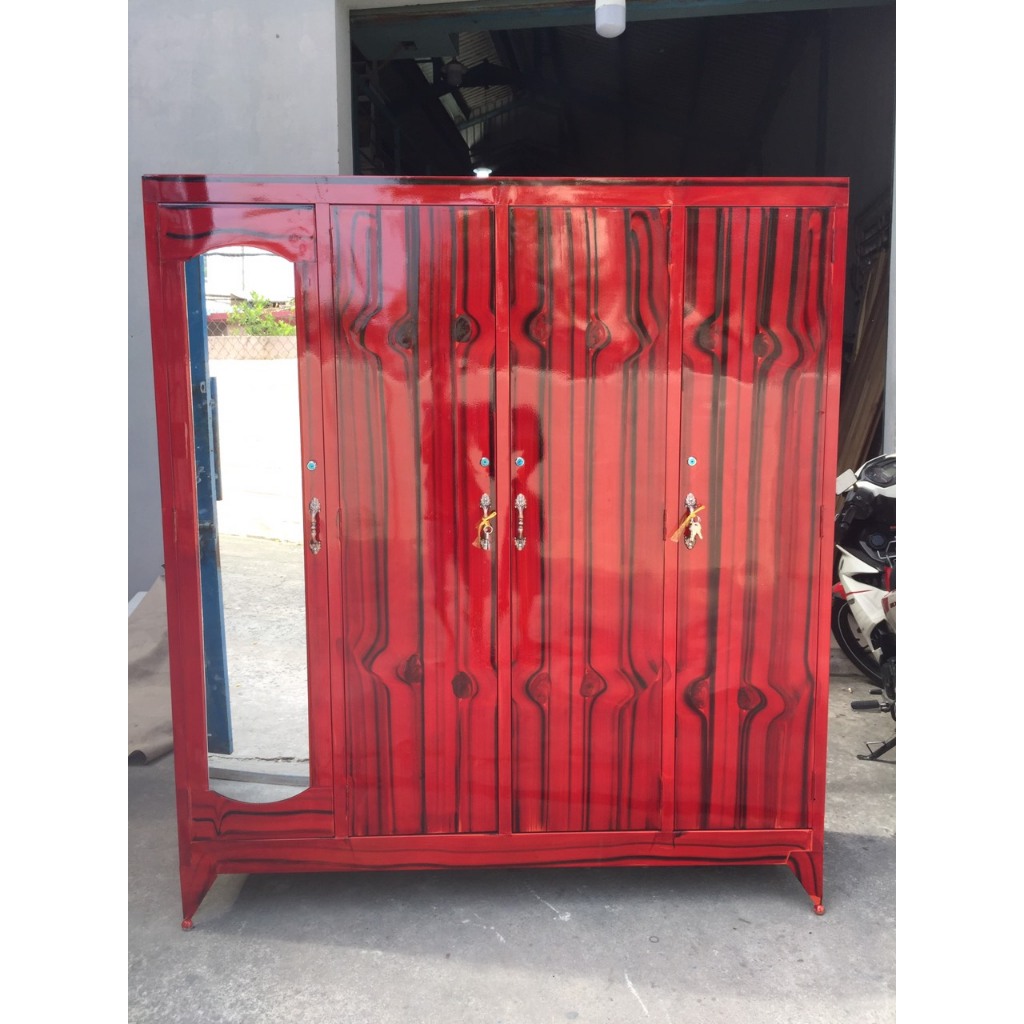 TỦ SẮT ĐỰNG QUẦN ÁO SƠN DẦU 1M8X1M6 MÀU ĐỎ GỖ  - DÀNH CHO CẢ NHÀ