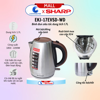 [HỎA TỐC] Bình đun siêu tốc SHARP EKJ-17EVSD-WD (Dung tích 1.7L) - Hàng Chính Hãng