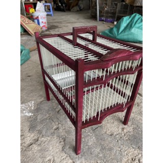 Lồng tắm chim chào mào, chích choè, hoạ mi phun sơn đỏ đẹp tặng kèm khay tắm nhôm dễ sử dụng Kabosa