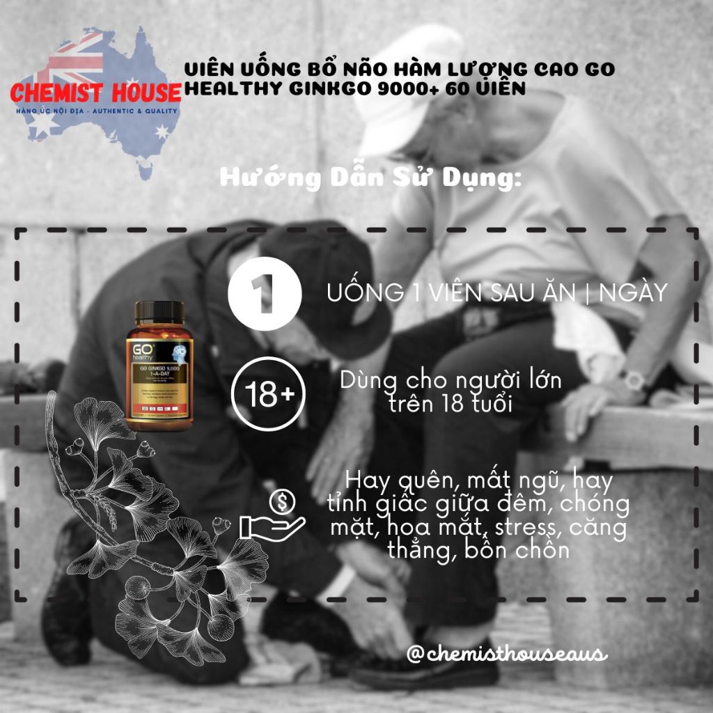 [Hàng Úc] GO Healthy Ginkgo 9000+ Viên Uống Bổ Não Hàm Lượng Cao 9,000mg Bạch Quả Cải Thiện Hay Quên Nhức Đầu Chóng Mặt