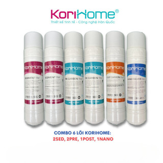 Combo 6 lõi lọc nước Korihome Hàn Quốc gồm 2 Sediment, 2 Pre Carbon, 1 Post Carbon, 1 Nano Silver hệ lõi cắm nhanh 10"