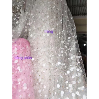 Vải voan lưới chấm trắng
