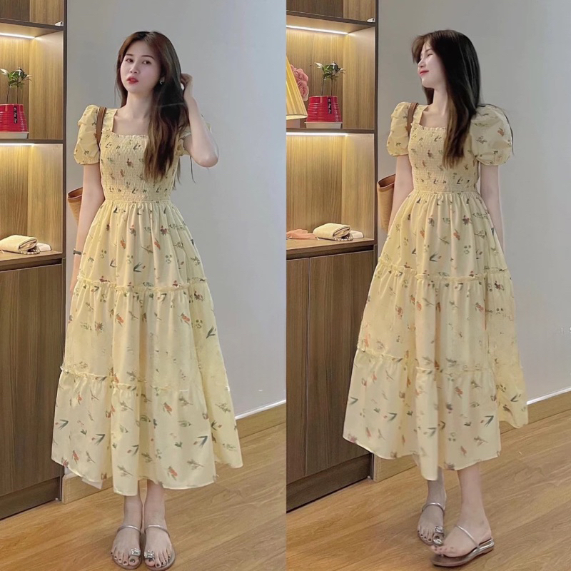 Đầm Váy Nữ Lụa Hoa Nhún Ngực Với Tone Màu Xinh Xắn Dành Cho Các Nàng