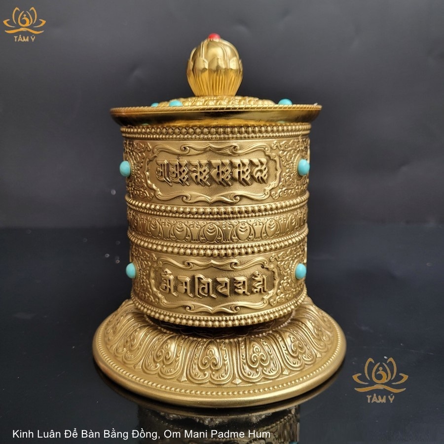 Kinh Luân Để Bàn Bằng Đồng Khắc Om Mani Padme Hum Mật Tông Tâm Ý