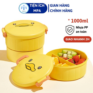 Hộp cơm cho bé hình tròn họa tiết vịt vàng dễ thương