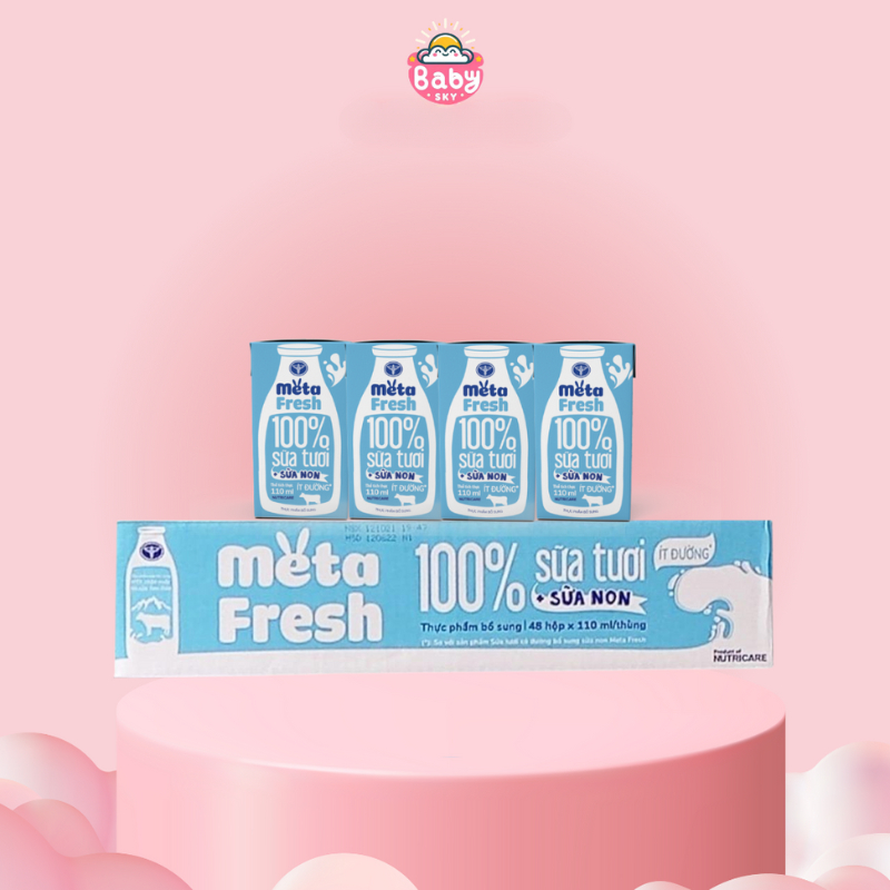 Thùng 48 hộp sữa tươi ít đường bổ sung sữa non Meta Fresh 110ml