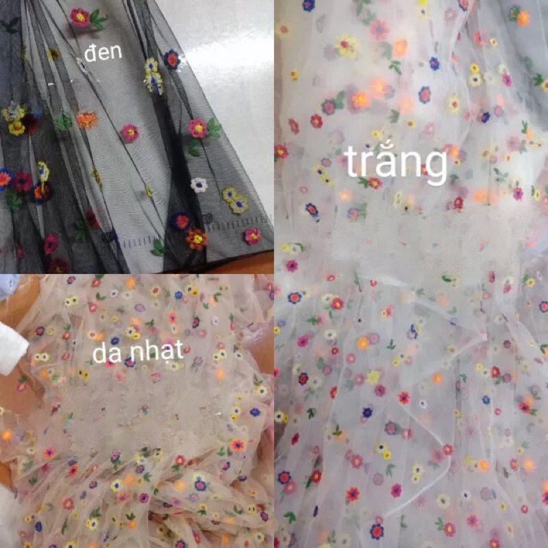 Vải voan lưới hoa thêu