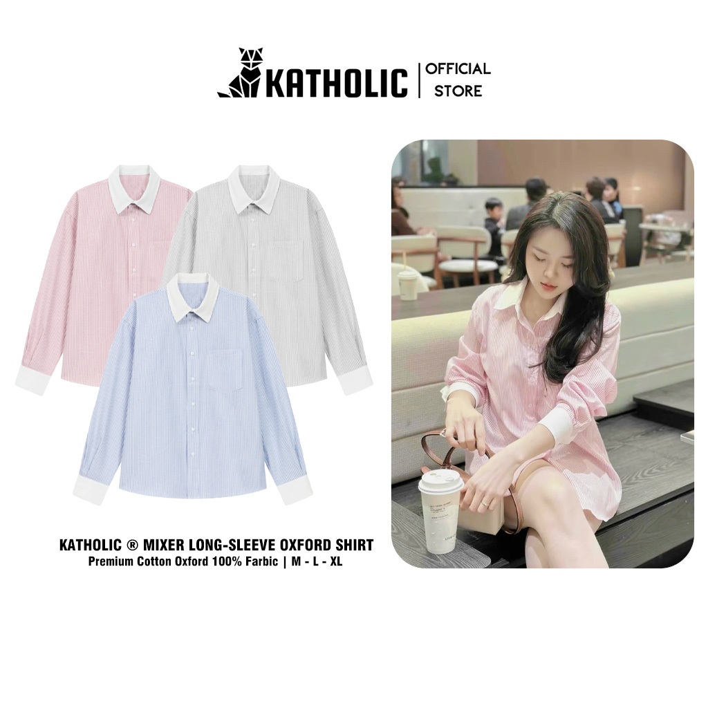 Áo Sơ Mi Kẻ Sọc Tay Dài Nam Nữ Mixer Local Brand KATHOLIC Chất Liệu Oxford Form Rộng 3 Màu Trắng, Hồ