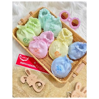 Combo 3 - 5 đôi bao tay bao chân Minh Hoàng cổ thun vắt sổ màu trơn dành cho bé sơ sinh