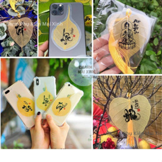 Lá Bồ Đề Dát Vàng Phật Bản Mệnh Thư Pháp - Hàng Loại Đẹp - Phụ Kiện Ô Tô Quà Tặng Phong Thuỷ May Mắn Bình An Tài Lộc
