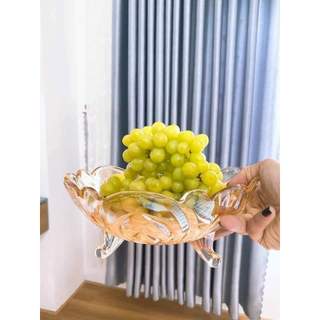 Combo 02 Đĩa đựng hoa quả thủy tinh 3 chân màu vàng
