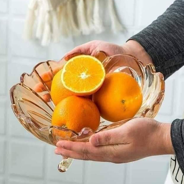 Combo 02 Đĩa đựng hoa quả thủy tinh 3 chân màu vàng