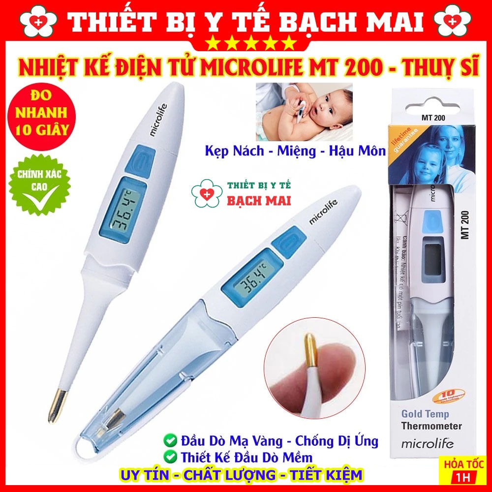Nhiệt Kế Điện Tử Microlife MT200 Thuỵ Sỹ - Đo Nhanh 10 Giây - Chính Xác Cao - Đầu Đo Mạ Vàng